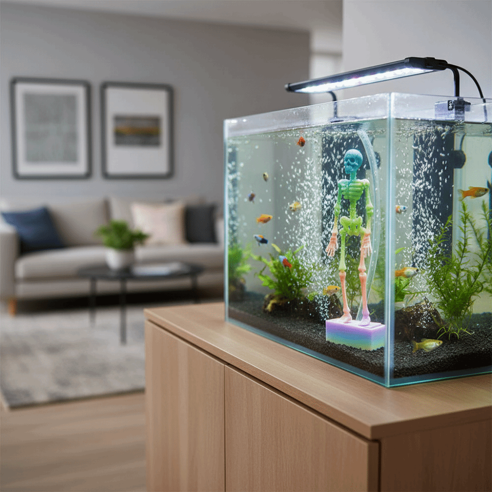 Fish In Aquarium Picture - Movable Joints Aquarium Ornament Bubble Driven