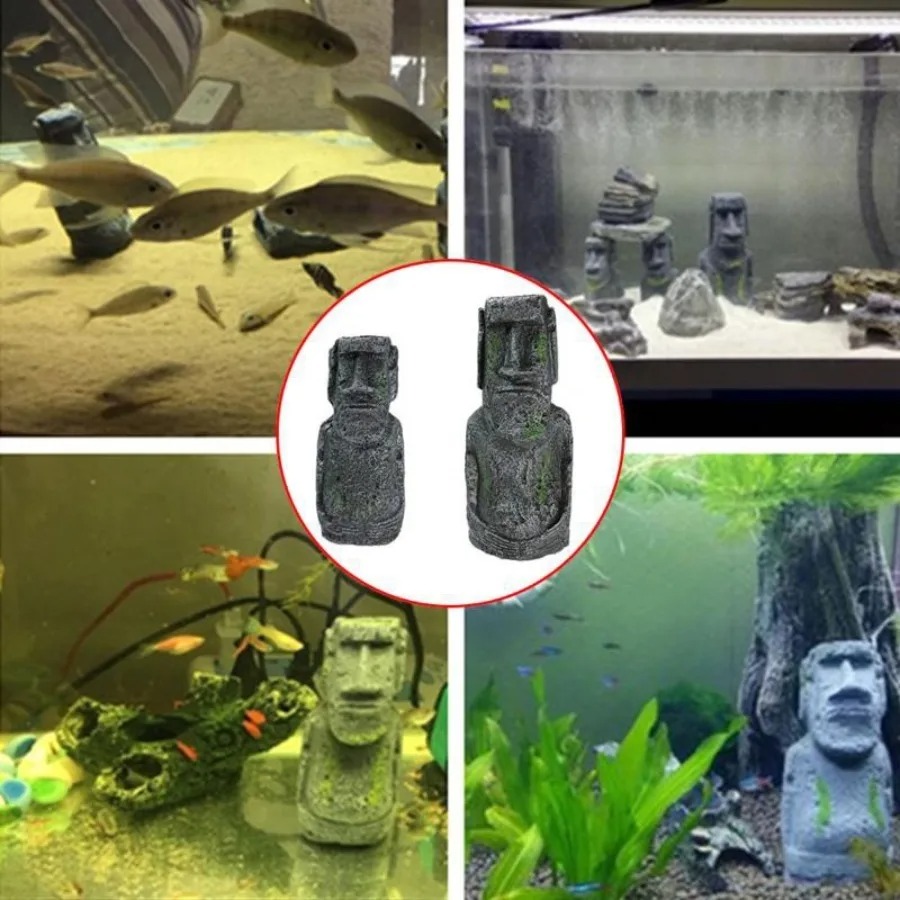 Aquarium Fish Artificial - Easter Island Stone Statue Resin Decoration